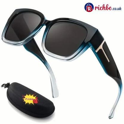 🕶️ Polarized Fit Over Sunglasses for Women – UV400 Protection Floral Frame Wear Over Prescription Glasses - Black-Blue