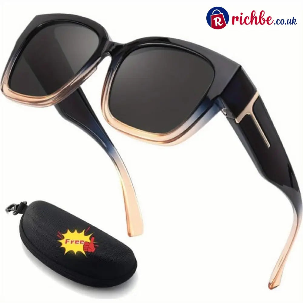 🕶️ Polarized Fit Over Sunglasses for Women – UV400 Protection Floral Frame Wear Over Prescription Glasses - 🔥Black-Blue