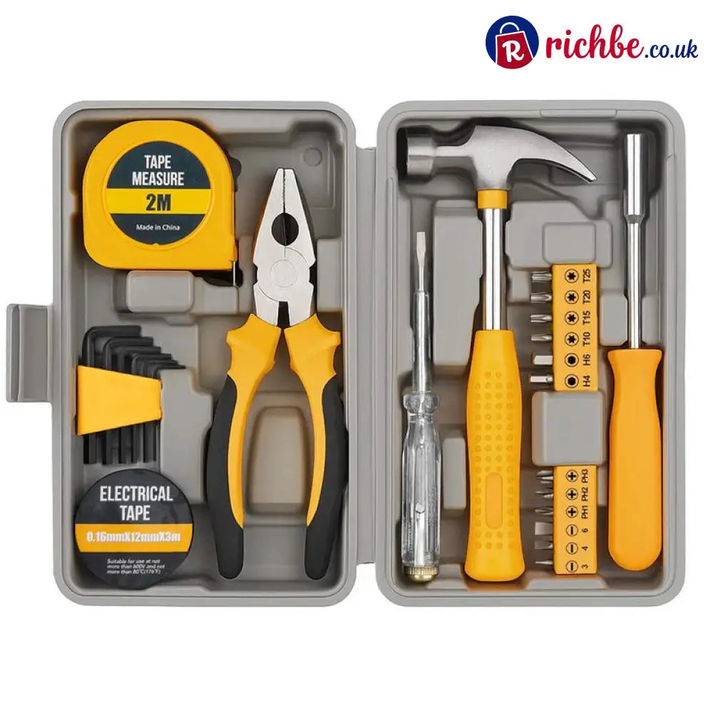 📢📢40% OFF !!⏰Portable 24-Piece Household Tool Kit – Storage Case Included, Hammer, Screwdriver, Pliers, Tape Measure & Bits for DIY Home Repairs