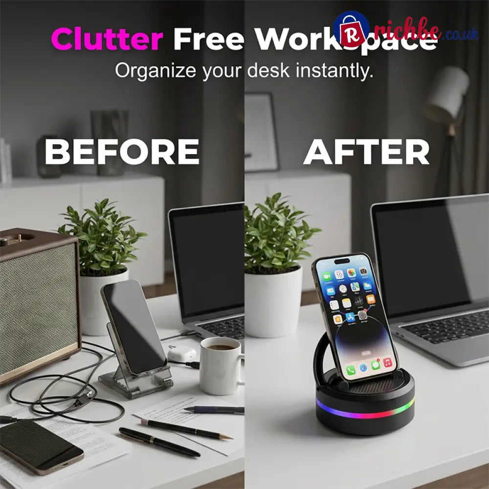 Portable Bluetooth Speaker with RGB Lights & Phone Stand - Electronics & Accessories