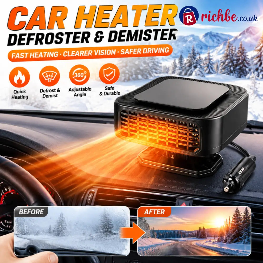 Portable Car Heater Defroster with 360-Degree Rotating Base - Hot Sale