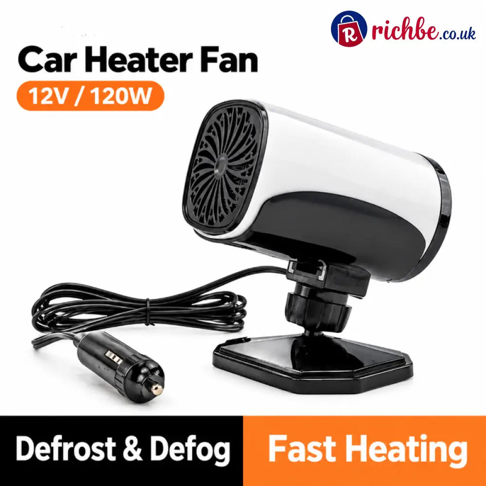 Portable Car Heater Defroster with 360-Degree Rotating Base - LY130 Black-White 12V - Hot Sale