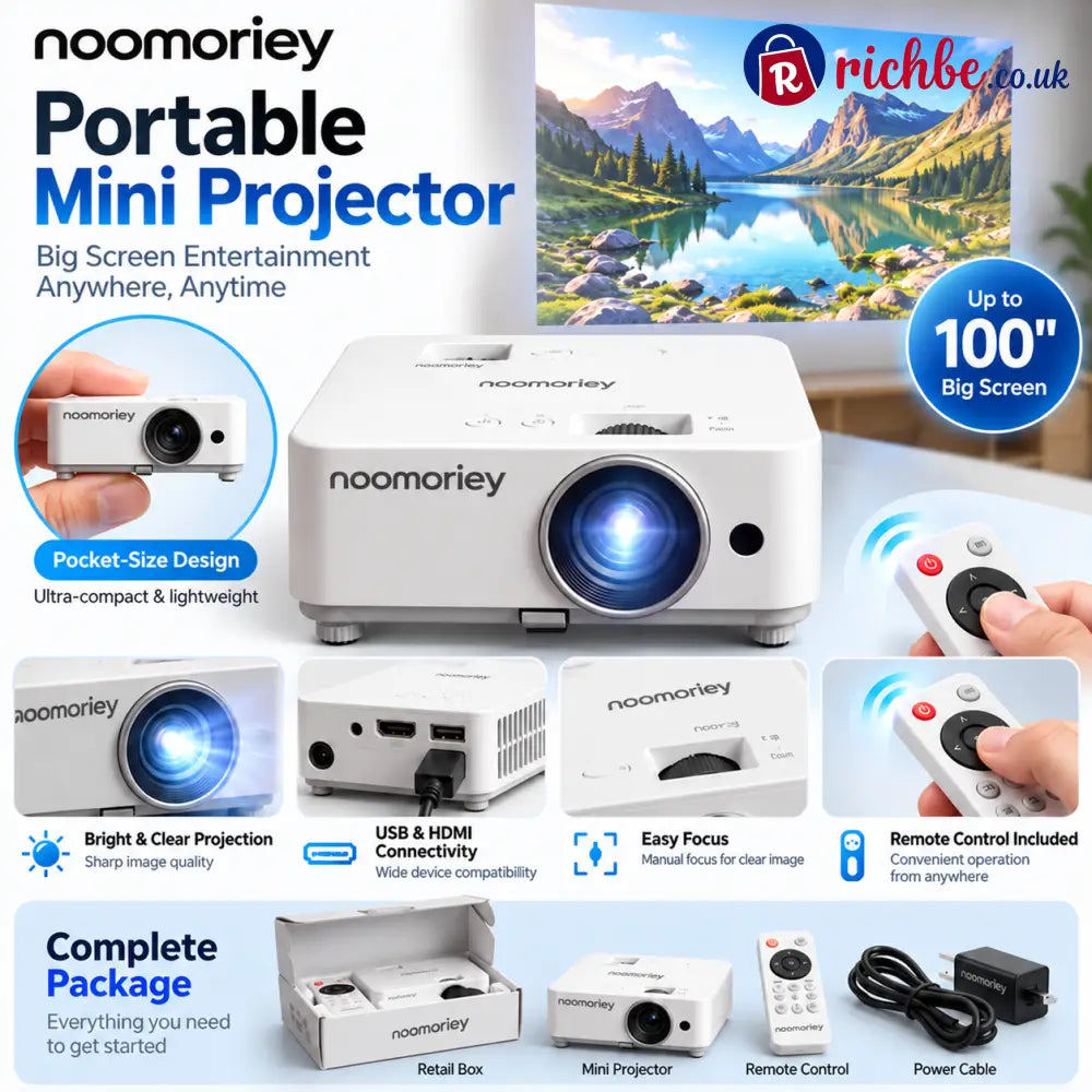 🎬 Portable Mini Projector 📽️ – 100’ Big Screen HDMI & USB Remote Control Included