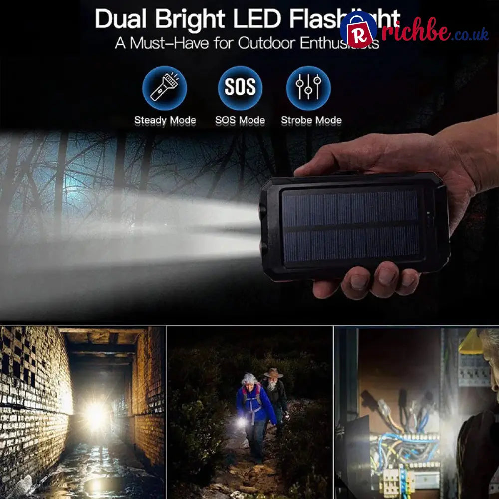 ☀️50% OFF NOW! Portable Solar Power Bank – Waterproof Solar Charger with Dual LED Flashlight Heavy-Duty Shockproof