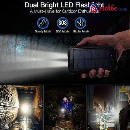 ☀️50% OFF NOW! Portable Solar Power Bank – Waterproof Solar Charger with Dual LED Flashlight Heavy-Duty Shockproof