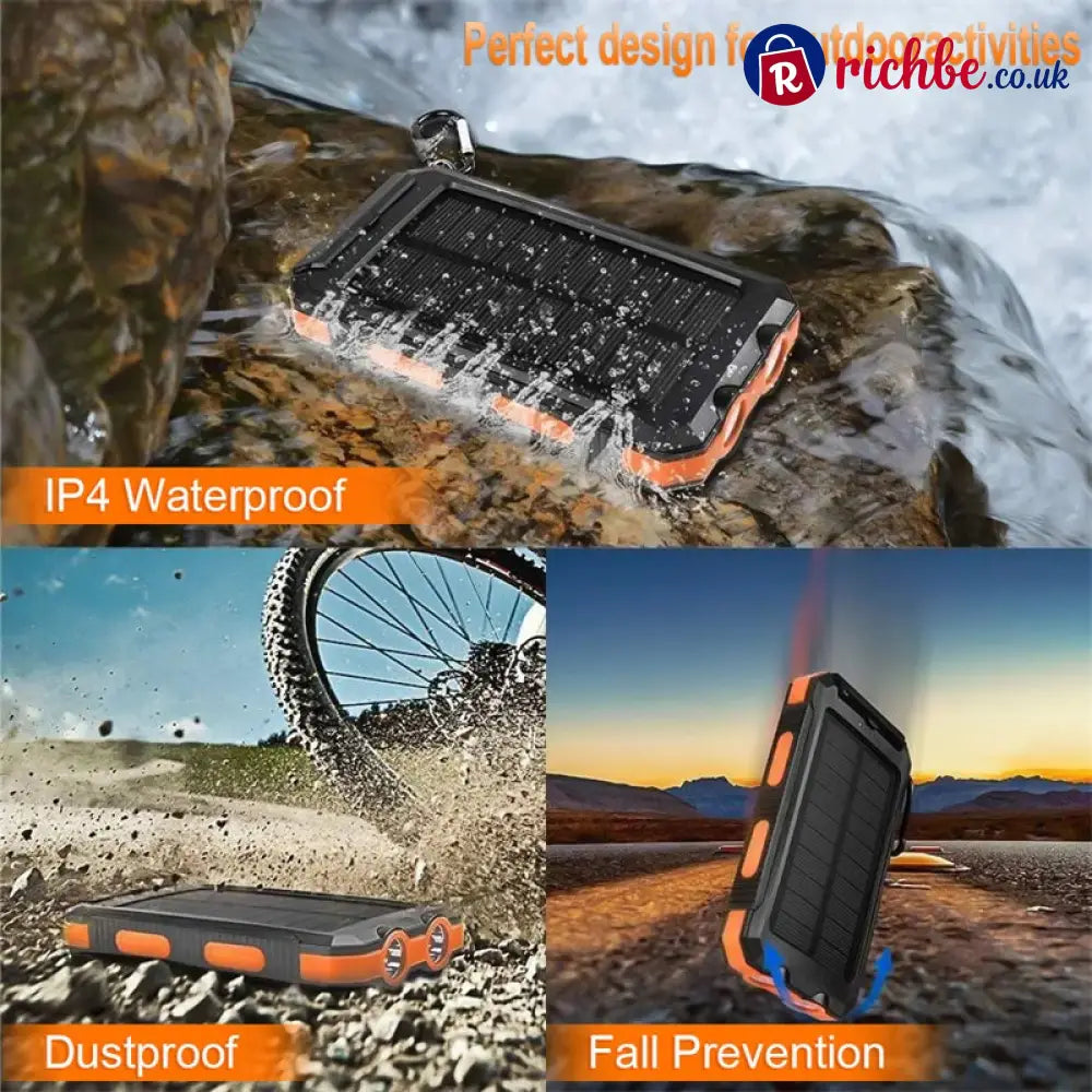 ☀️50% OFF NOW! Portable Solar Power Bank – Waterproof Solar Charger with Dual LED Flashlight Heavy-Duty Shockproof