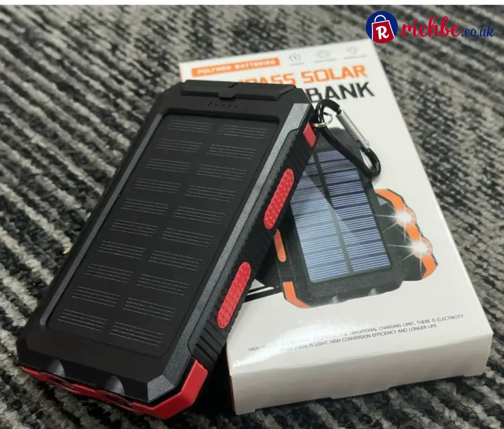 ☀️ Portable Solar Power Bank – Waterproof Solar Charger with Dual LED Flashlight Heavy-Duty Shockproof Outdoor Power