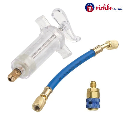 🔧 Precision AC Oil Dye Injector – Brass Construction High Pressure Hose Clear Barrel ✨ - Tools & Gadgets