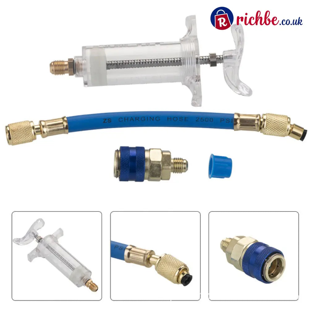 🔧 Precision AC Oil Dye Injector – Brass Construction High Pressure Hose Clear Barrel ✨ - Tools & Gadgets