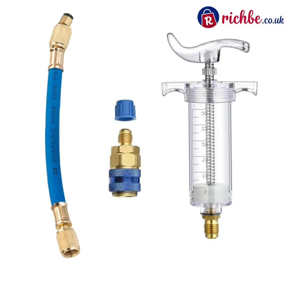 🔧 Precision AC Oil Dye Injector – Brass Construction High Pressure Hose Clear Barrel ✨ - Tools & Gadgets