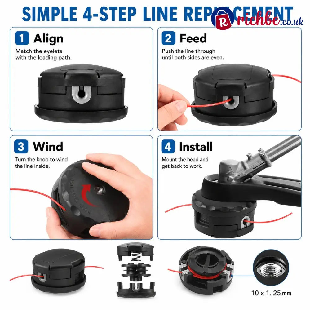 🌿 Quick-Load Trimmer Head – M10 × 1.25 No-Disassembly String Trimmer Replacement Head - Hot Sale