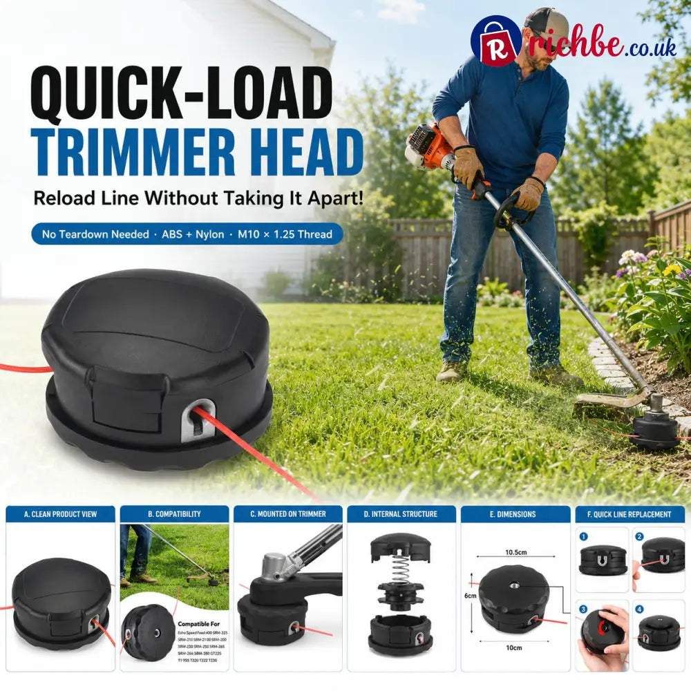 🌿 Quick-Load Trimmer Head – M10 × 1.25 No-Disassembly String Trimmer Replacement Head - Hot Sale
