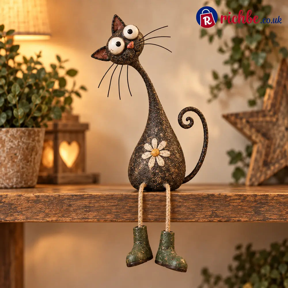 🐔🐕🐈🫎🐑🐦Quirky British Countryside Animal Shelf Sitters – 6 Whimsical Folk-Art Figurines - 🐈Cat