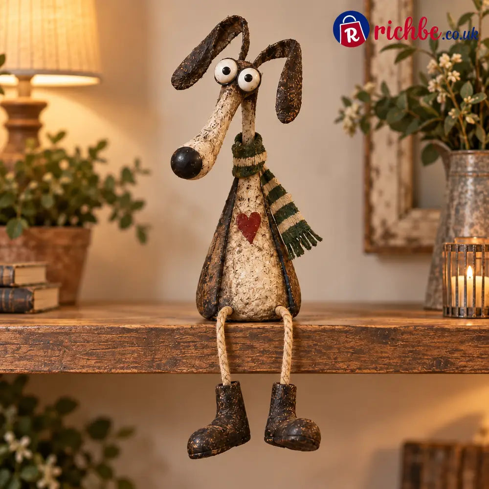 🐔🐕🐈🫎🐑🐦Quirky British Countryside Animal Shelf Sitters – 6 Whimsical Folk-Art Figurines - 🐕Dog