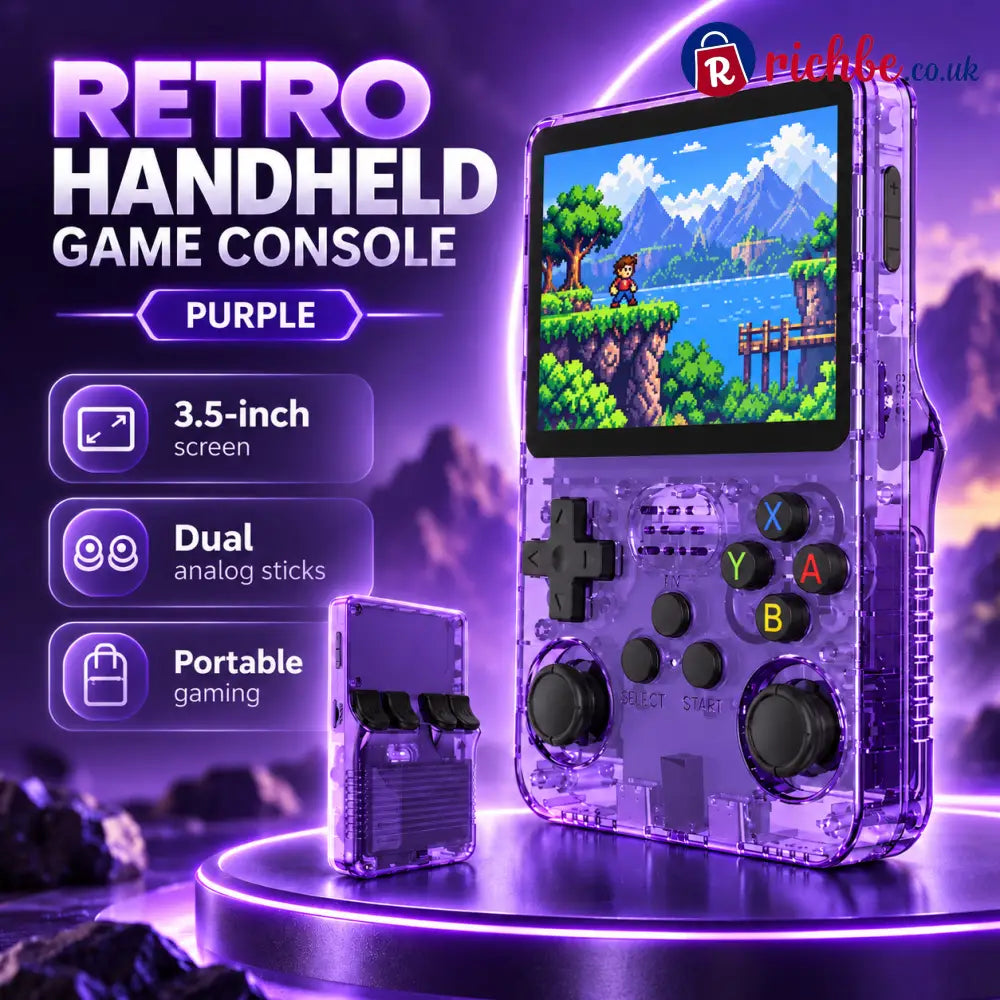 🎮 R36S Retro Handheld Game Console – 3.5″ Screen & Dual Analog Sticks - Purple - Handheld Game Consoles