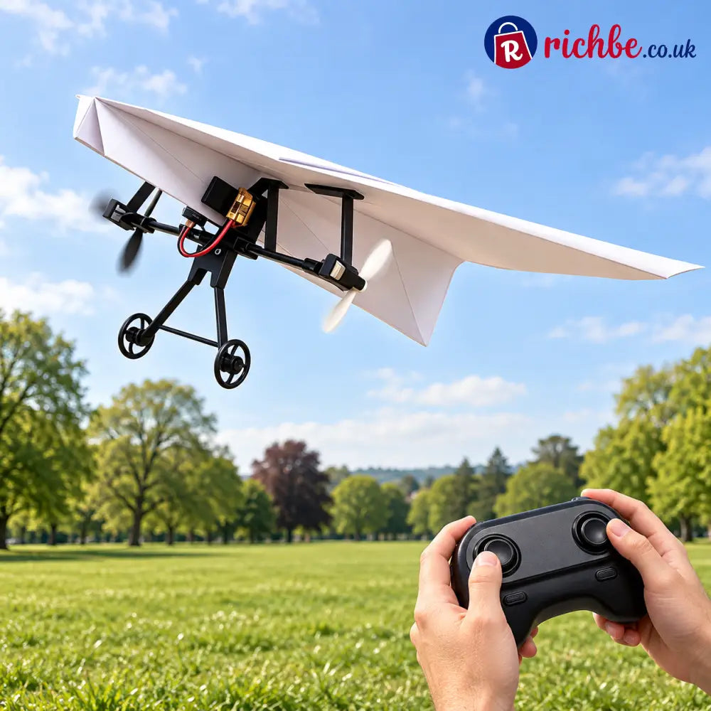 RC Paper Airplane Kit Remote Control Plane with Gyro Stabilizer & Dual Propellers DIY Foldable Flying Toy Easy-to-Fly
