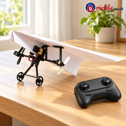 RC Paper Airplane Kit Remote Control Plane with Gyro Stabilizer & Dual Propellers DIY Foldable Flying Toy Easy-to-Fly