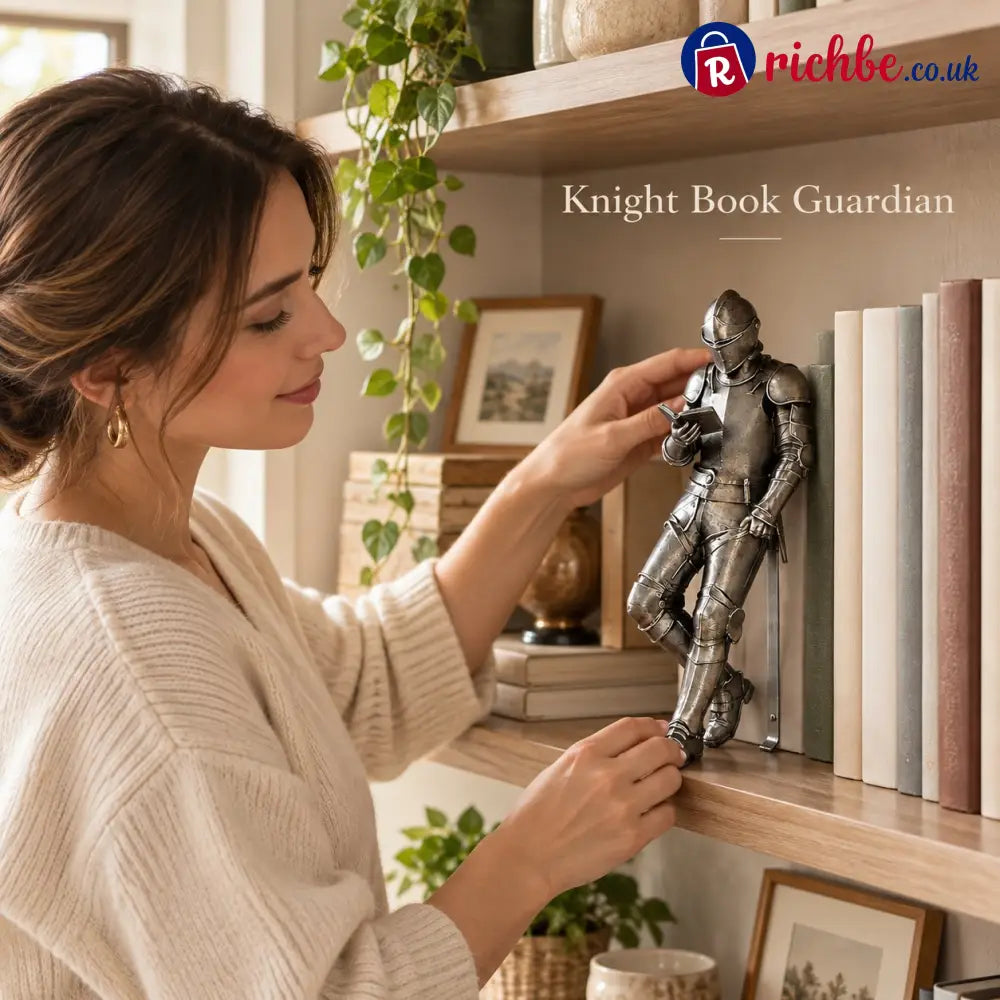 🛡️ Reading Knight Bookend Statue | Antique Metal Finish Bookshelf Guardian Novelty Decor Gift For Bibliophiles