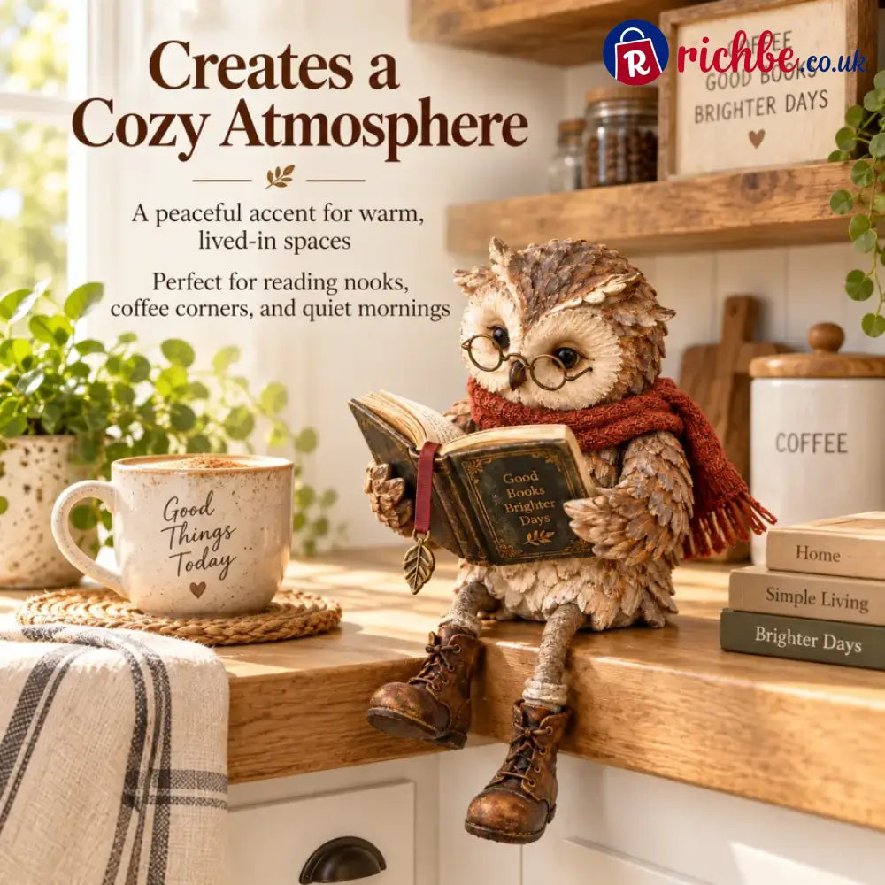 🦉 Reading Owl Figurine – Whimsical Bookish Shelf Sitter With Glasses & Dangling Boots - Houseware & Kitchen