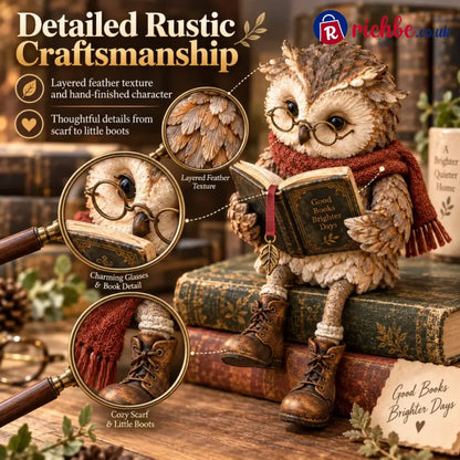 🦉 Reading Owl Figurine – Whimsical Bookish Shelf Sitter With Glasses & Dangling Boots - Houseware & Kitchen