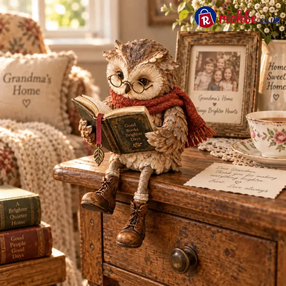 🦉 Reading Owl Figurine – Whimsical Bookish Shelf Sitter With Glasses & Dangling Boots - Houseware & Kitchen