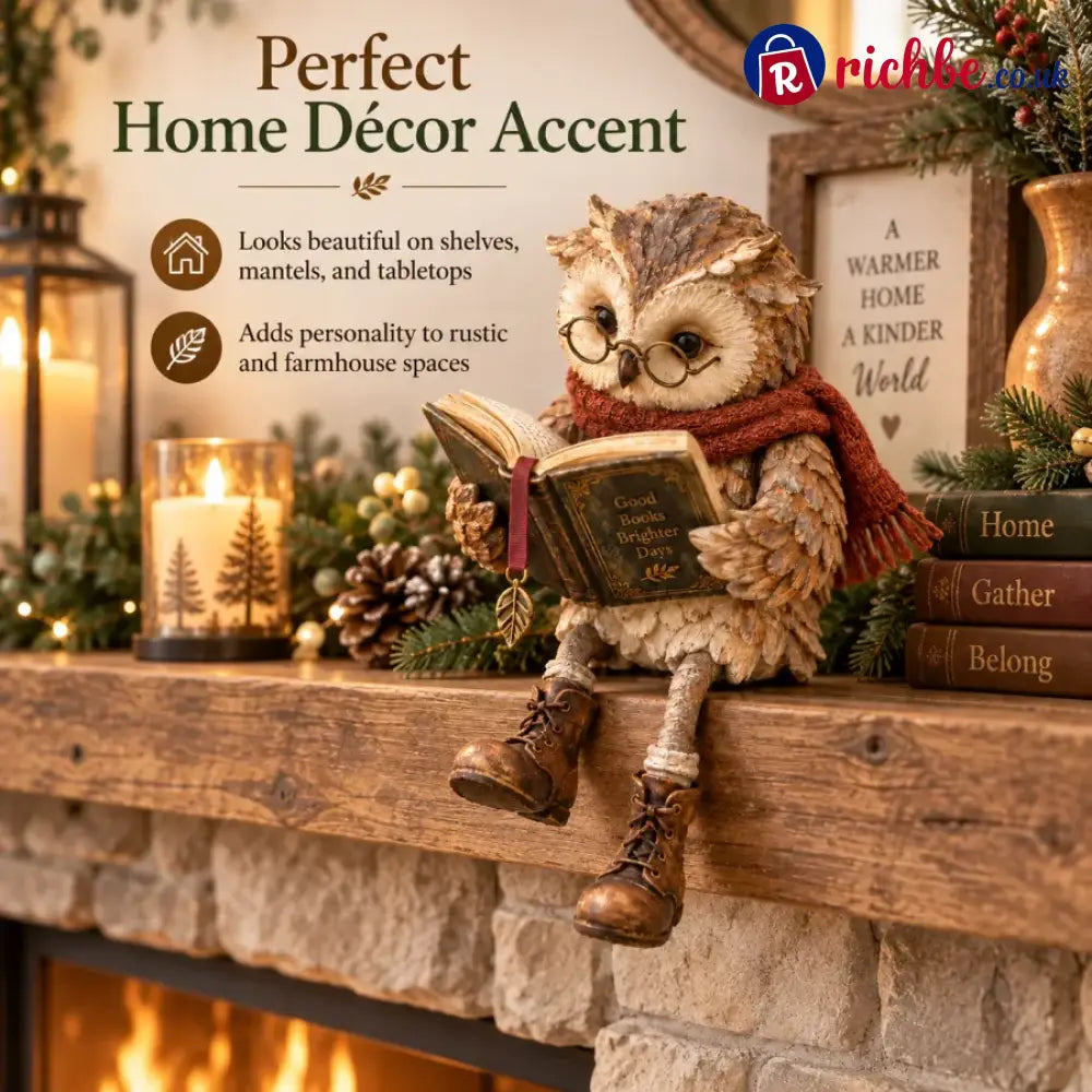🦉 Reading Owl Figurine – Whimsical Bookish Shelf Sitter With Glasses & Dangling Boots - Houseware & Kitchen