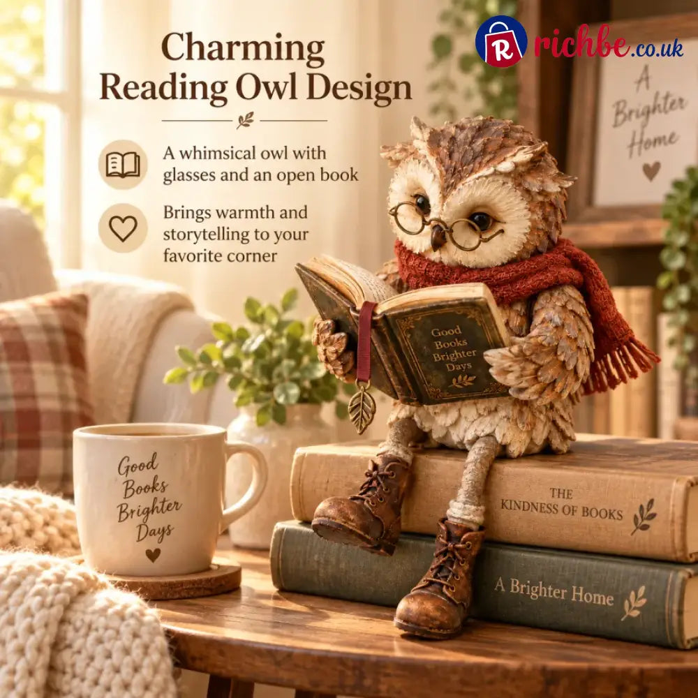 🦉 Reading Owl Figurine – Whimsical Bookish Shelf Sitter With Glasses & Dangling Boots - Houseware & Kitchen