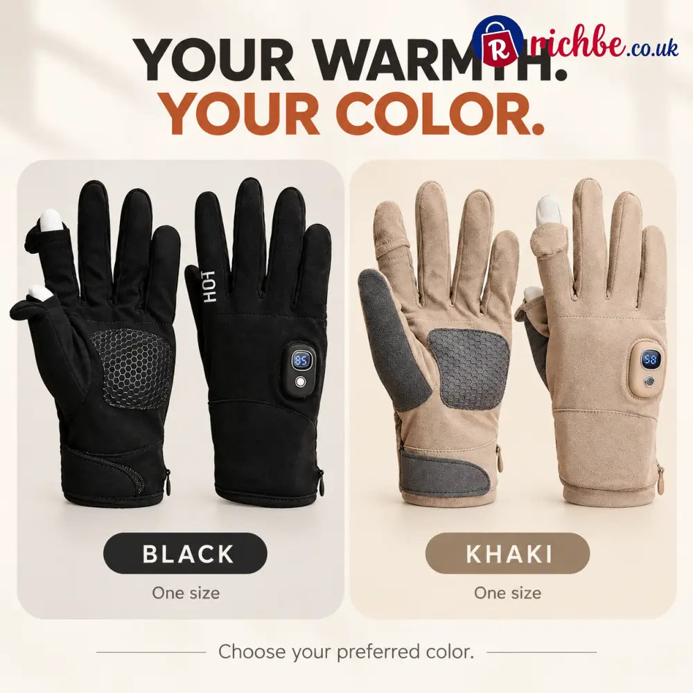 Black and khaki heated gloves in one size