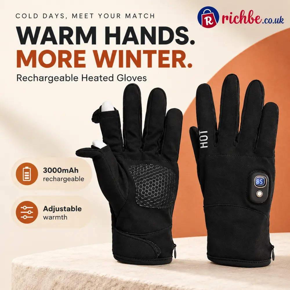 Rechargeable heated gloves with adjustable warmth and a 3000mAh battery
