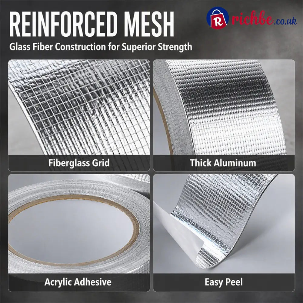 🔥 Reinforced Aluminum Foil Tape – Glass Fiber Mesh with Industrial-Strength Adhesive – Ideal for AC Pipes Roof Sealing