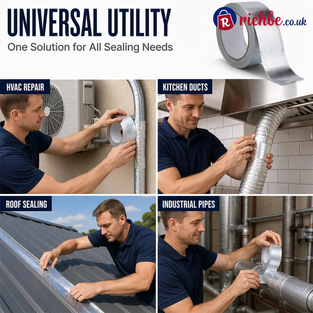 🔥 Reinforced Aluminum Foil Tape – Glass Fiber Mesh with Industrial-Strength Adhesive – Ideal for AC Pipes Roof Sealing