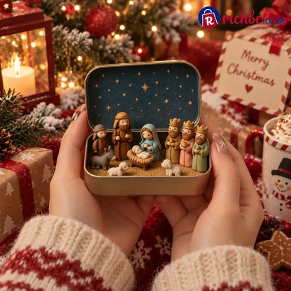 ✝️Religious Pocket-Size Mini Nativity Scene Set with Storage Box
