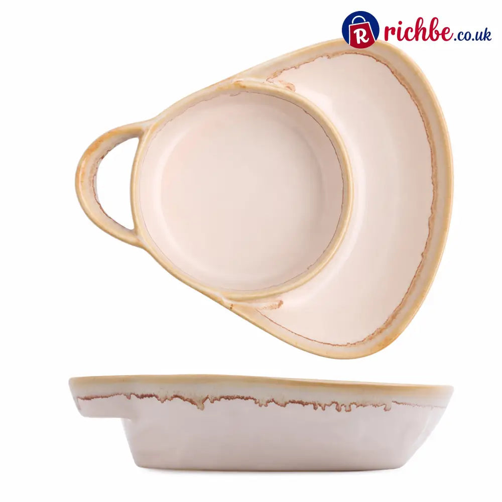 Retro Ceramic Divided Baking Dish with Single Handle - apricot - Hot Sale
