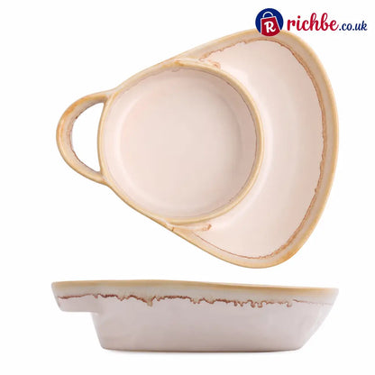 Retro Ceramic Divided Baking Dish with Single Handle - apricot - Hot Sale