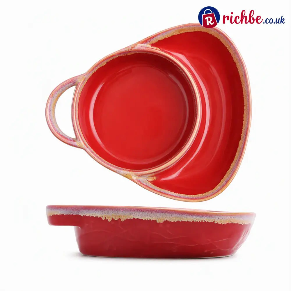 Retro Ceramic Divided Baking Dish with Single Handle - burgundy - Hot Sale