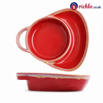 Retro Ceramic Divided Baking Dish with Single Handle - burgundy - Hot Sale