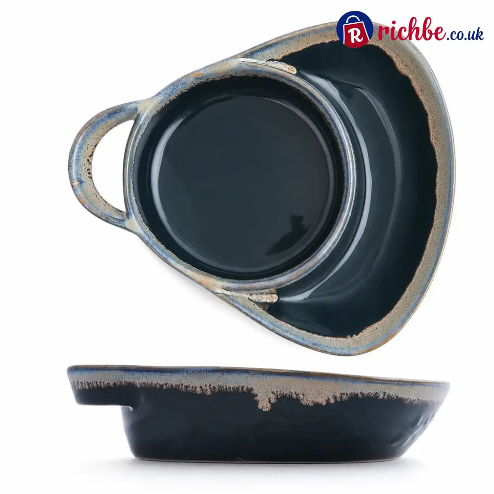 Retro Ceramic Divided Baking Dish with Single Handle - navy Blue - Hot Sale