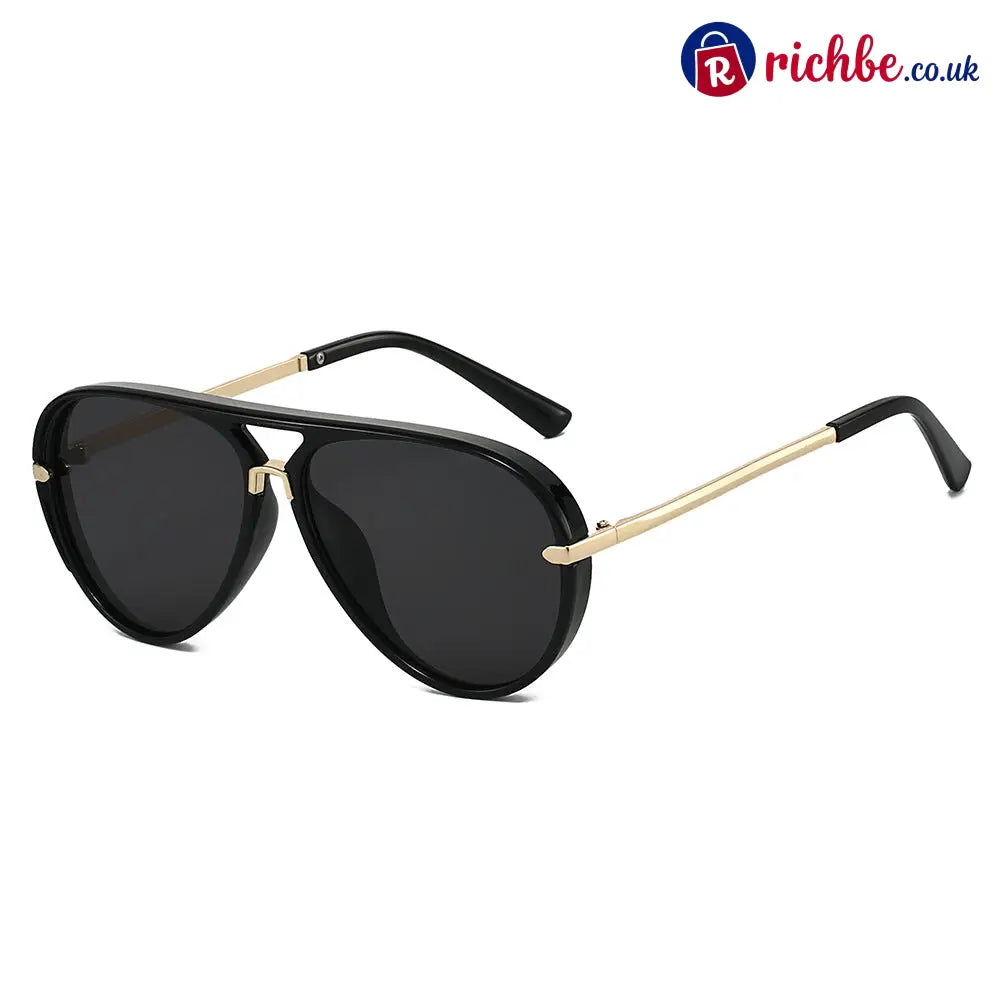 Retro Oversized Aviator Sunglasses - Black
