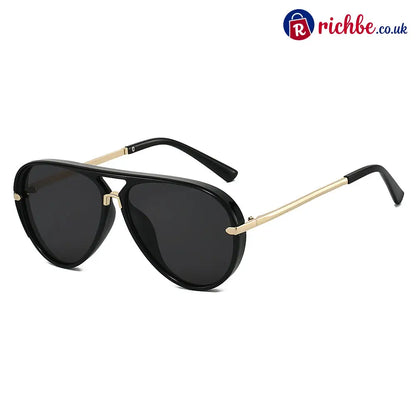 Retro Oversized Aviator Sunglasses - Black