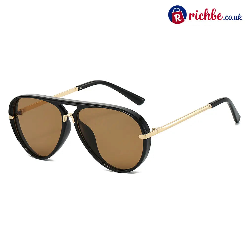Retro Oversized Aviator Sunglasses - Black / Brown