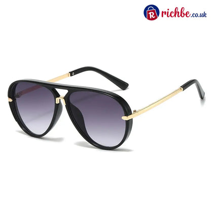 Retro Oversized Aviator Sunglasses - Black / Grey
