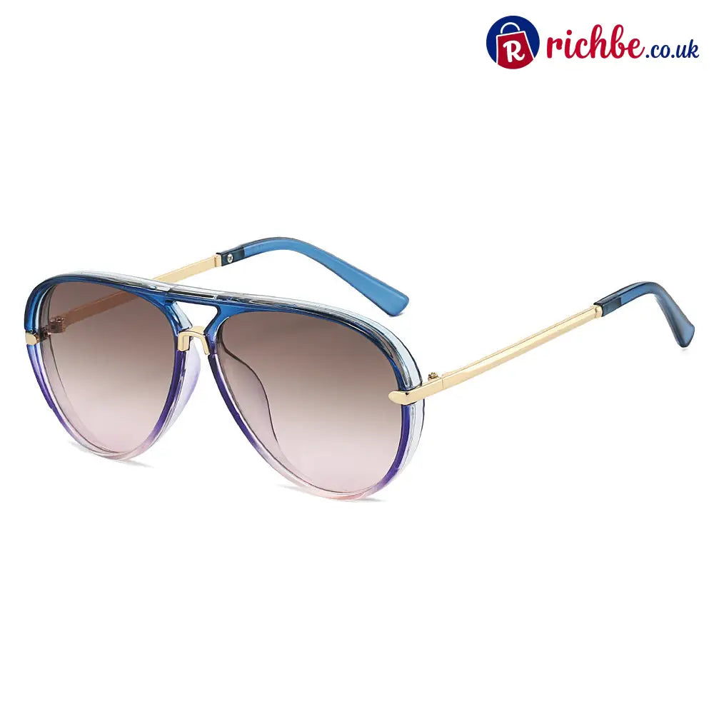 Retro Oversized Aviator Sunglasses - Blue Purple Gradient