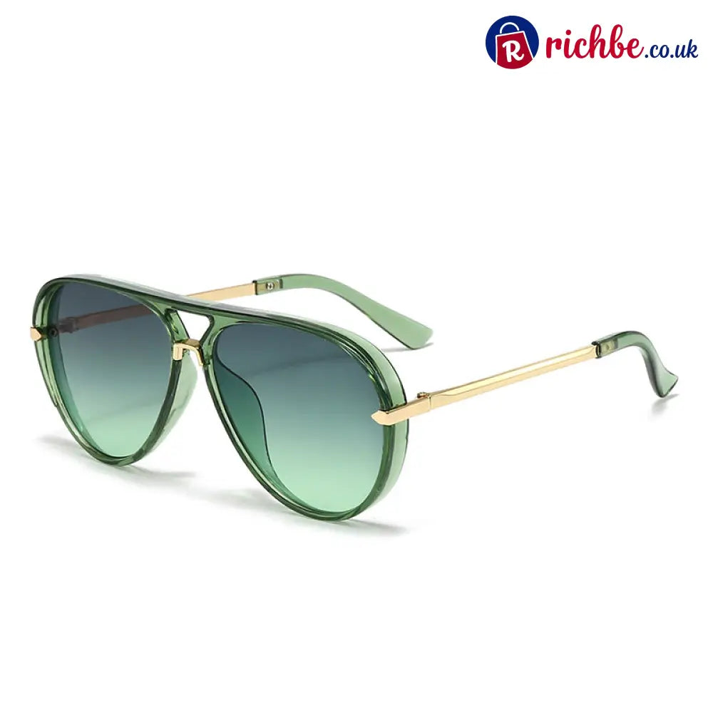 Retro Oversized Aviator Sunglasses - Green