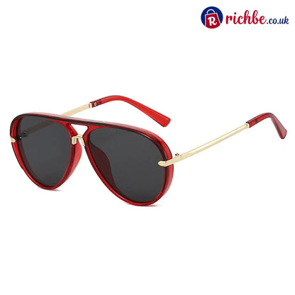 Retro Oversized Aviator Sunglasses - Red