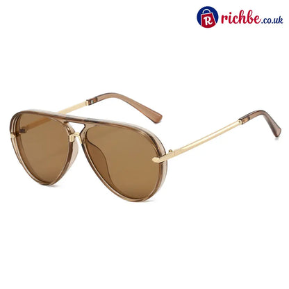 Retro Oversized Aviator Sunglasses - Tea Brown