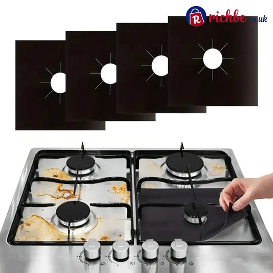 ♻️ Reusable Gas Stove Burner Liners – Cut-to-Fit Stove Protector Mats 4-Pack - Black