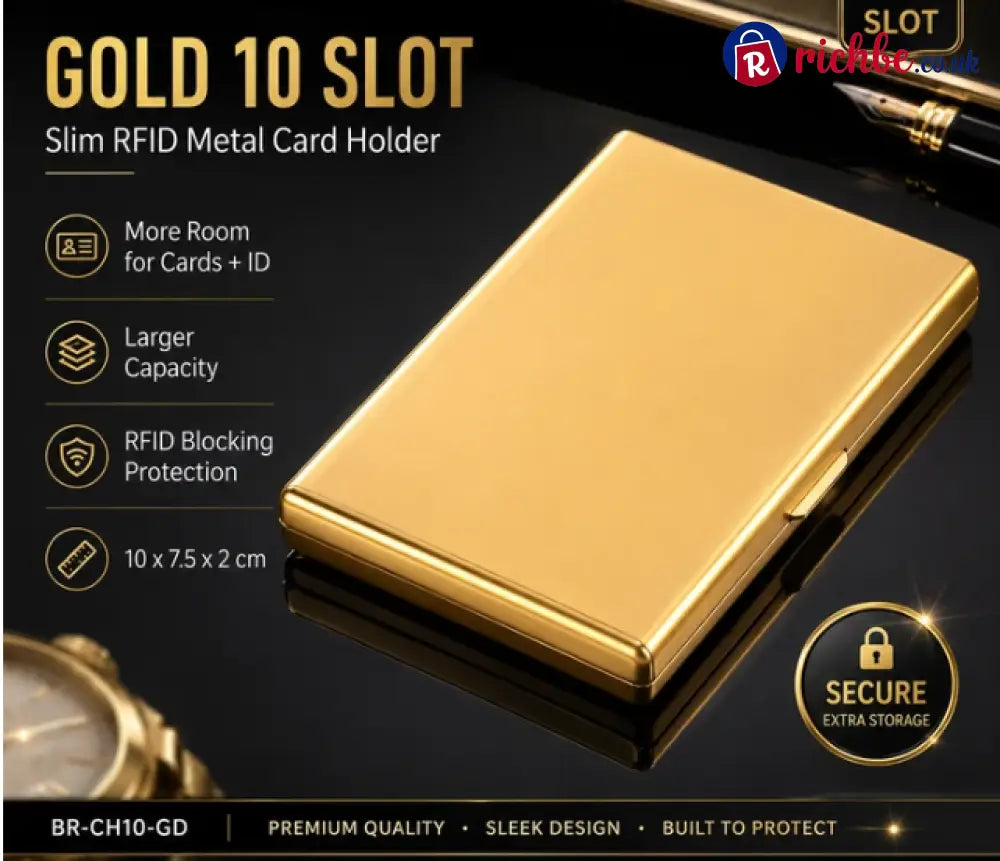 RFID Blocking Metal Card Holder - Gold / 10 Slot