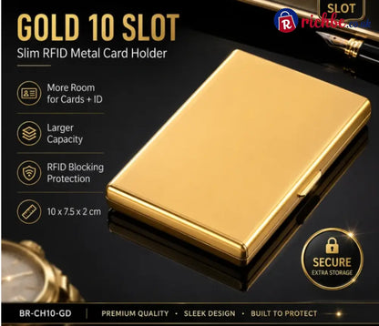 RFID Blocking Metal Card Holder - Gold / 10 Slot