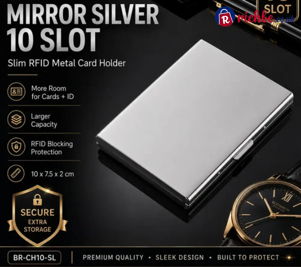 ⚡RFID Blocking Metal Card Holder - Mirror Silver / 10 Slot
