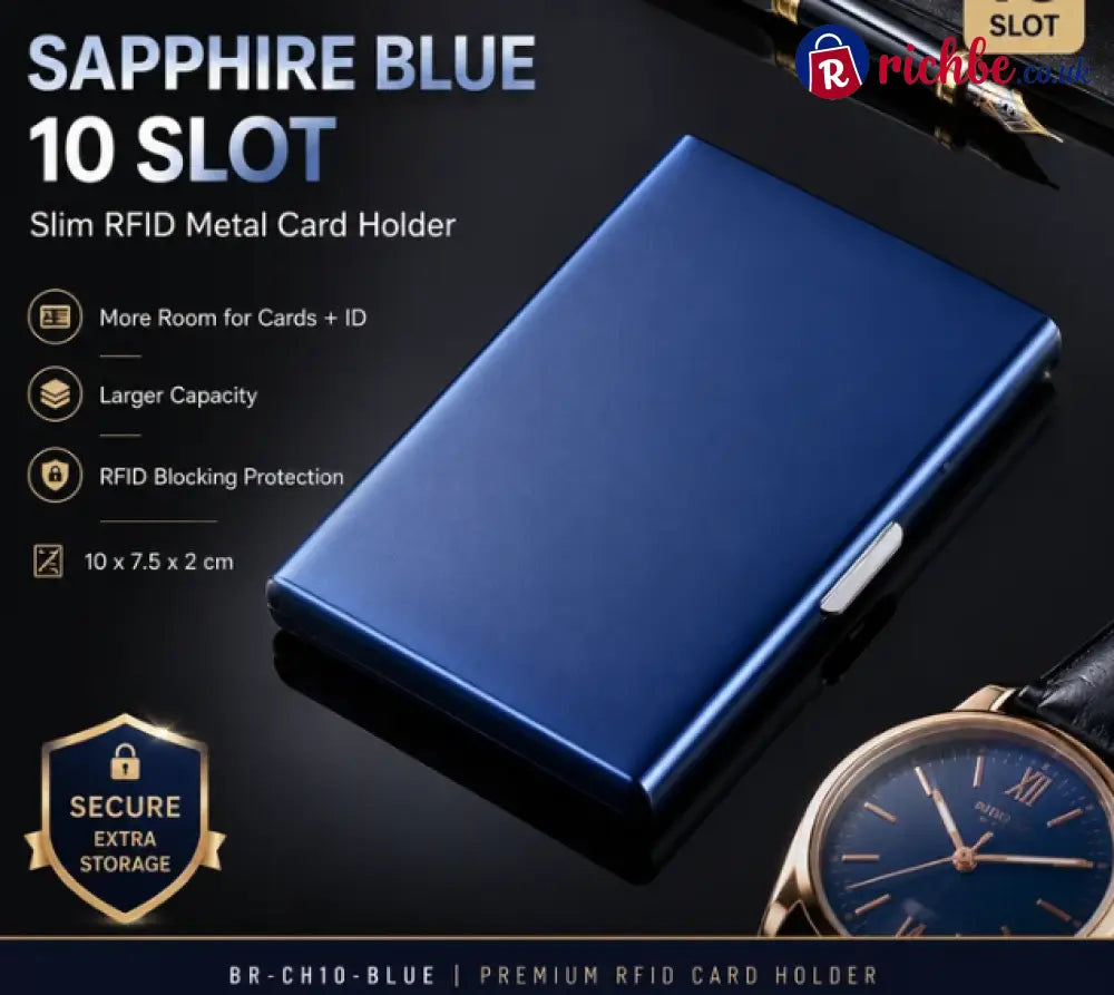 RFID Blocking Metal Card Holder - Sapphire Blue / 10 Slot
